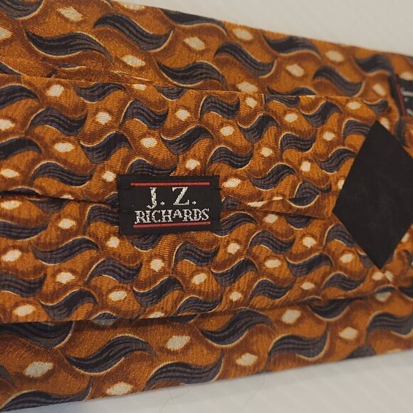 JZ Richards Silk Tie Premium Orange & Dark Blue Paisley USA Classic 3 3/4" x 58" - Picture 7 of 8